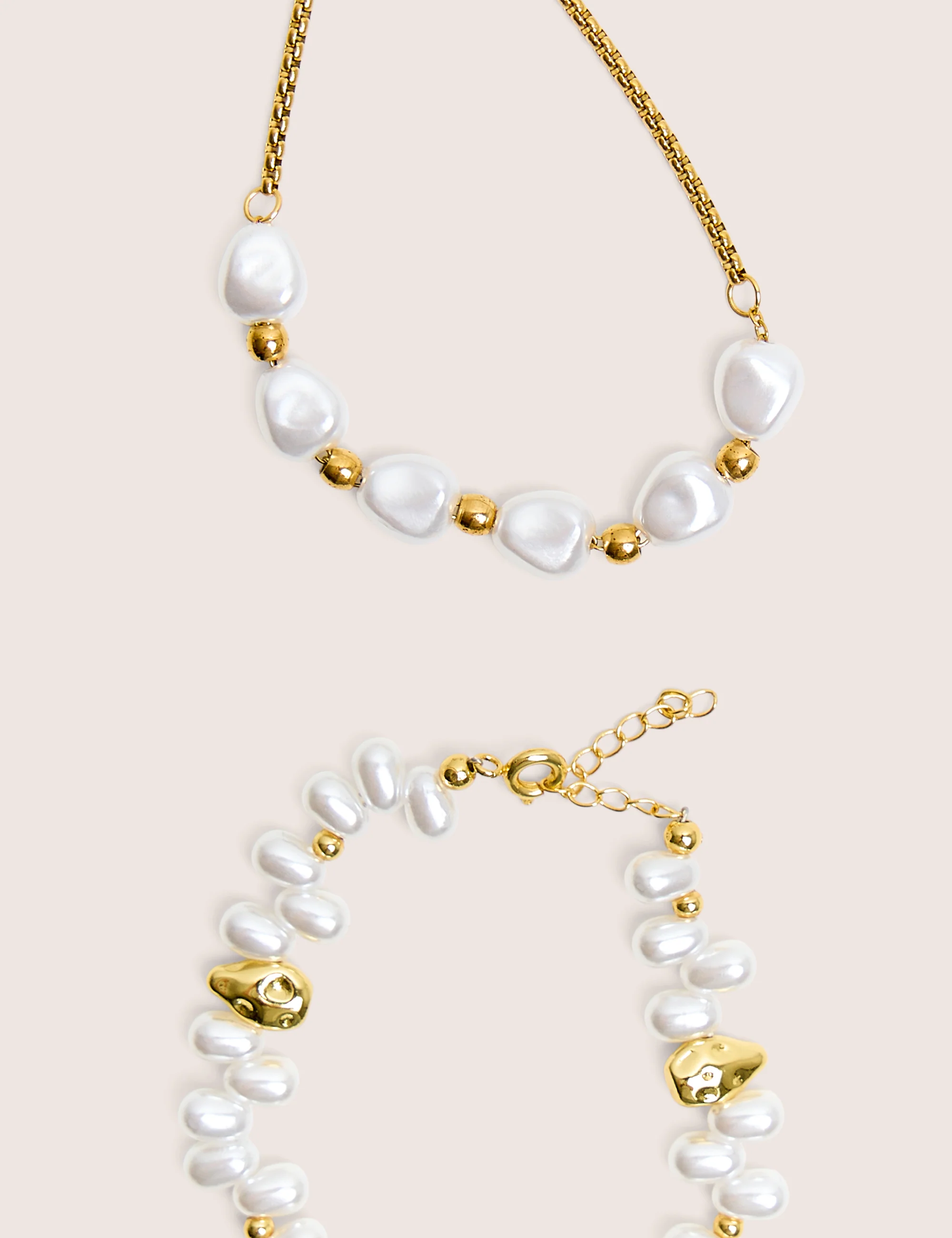 Two Pack of Gold Plated Pearl Detail Bracelets - Image 2