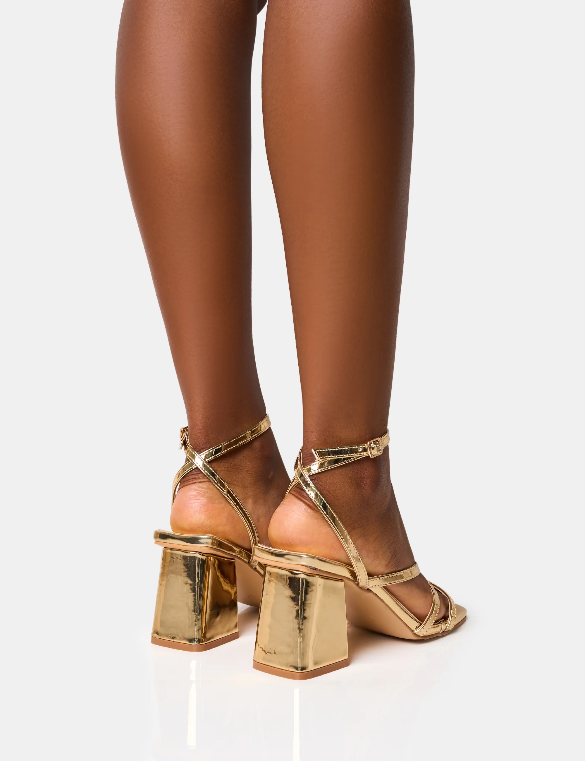 Robin Gold Wide Fit Strappy Square Toe Mid Block Heels - Image 8