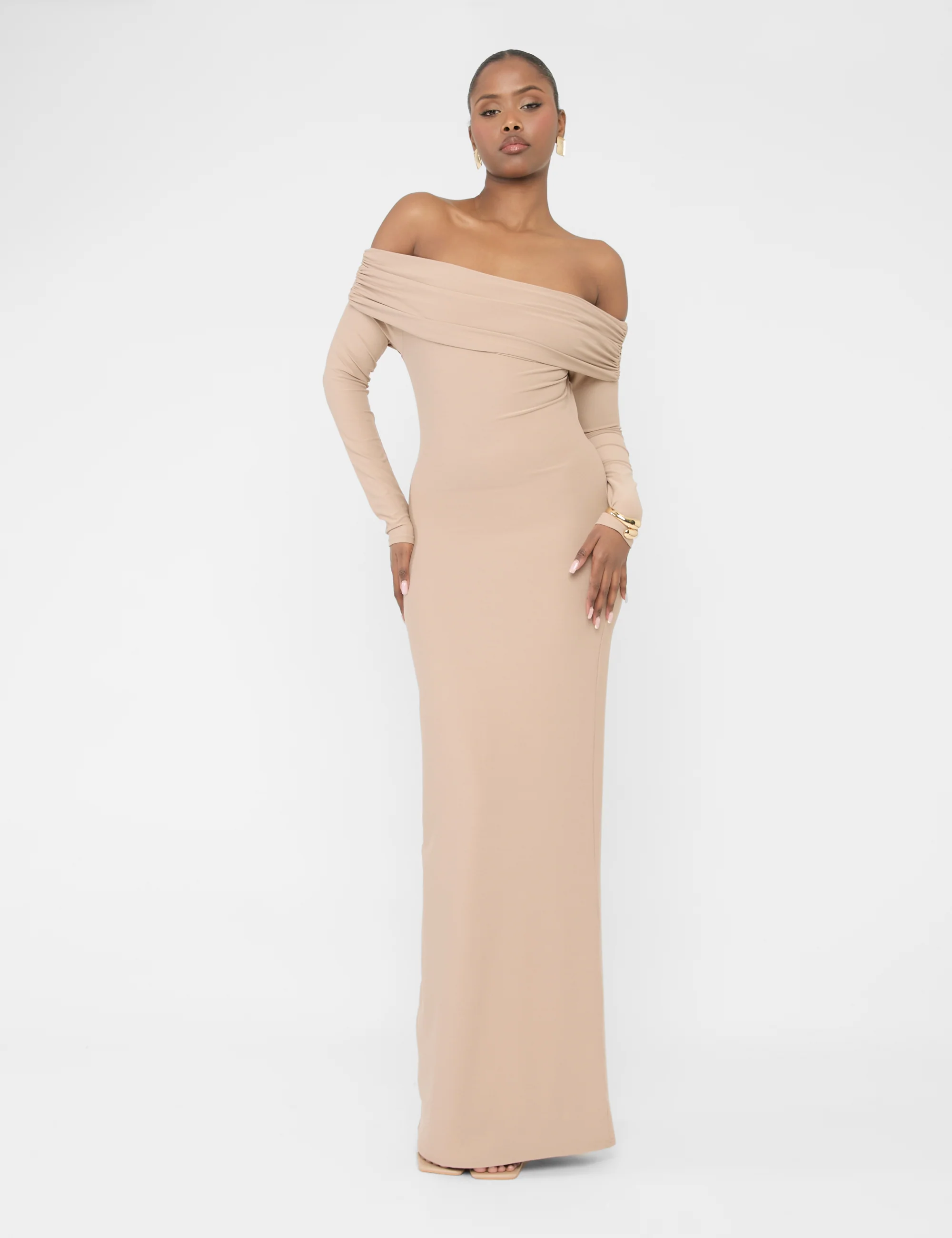 Bardot Luxe Slinky Maxi Dress Latte