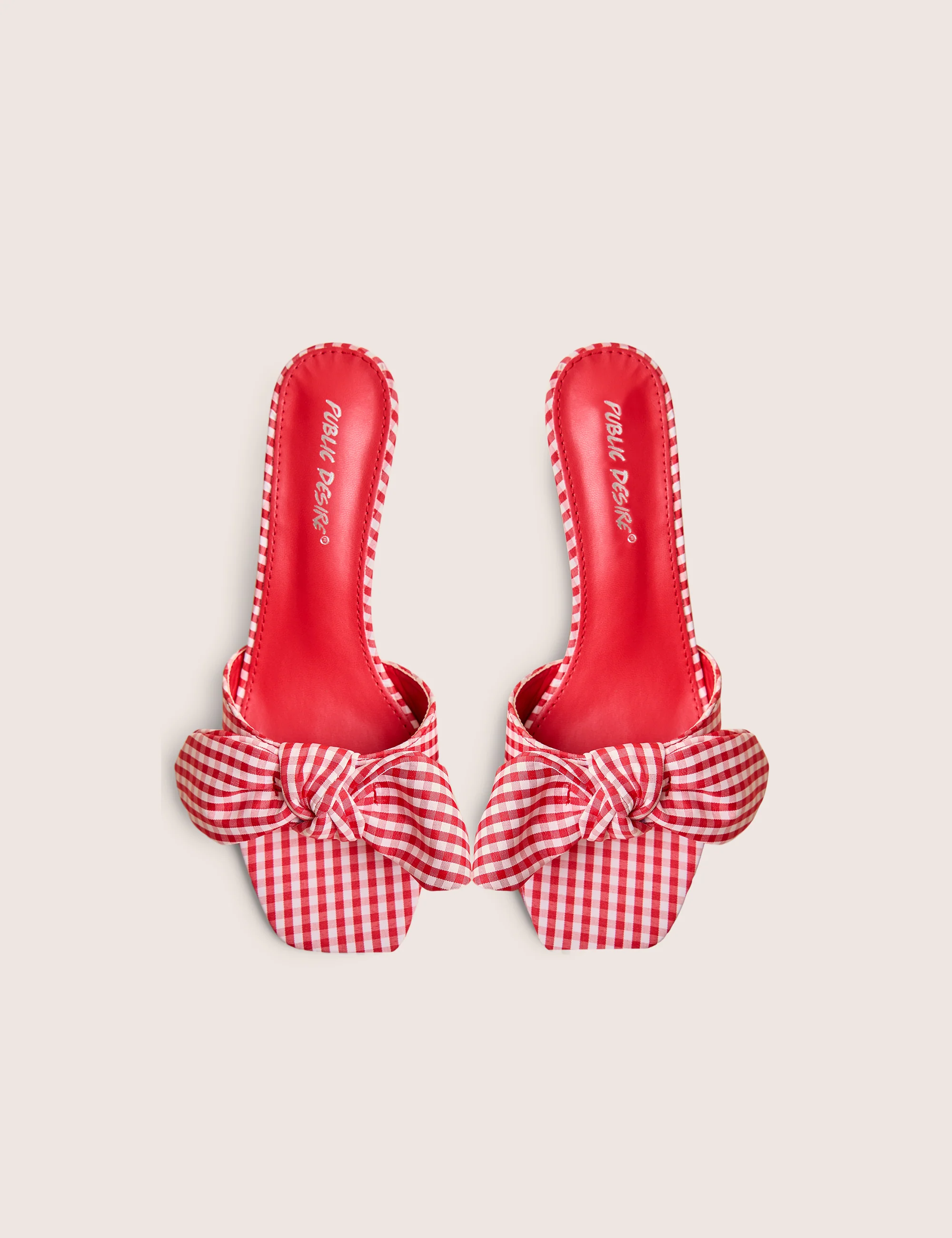 Soleil Red Gingham Bow Mule Square Toe Mid Heels - Image 2