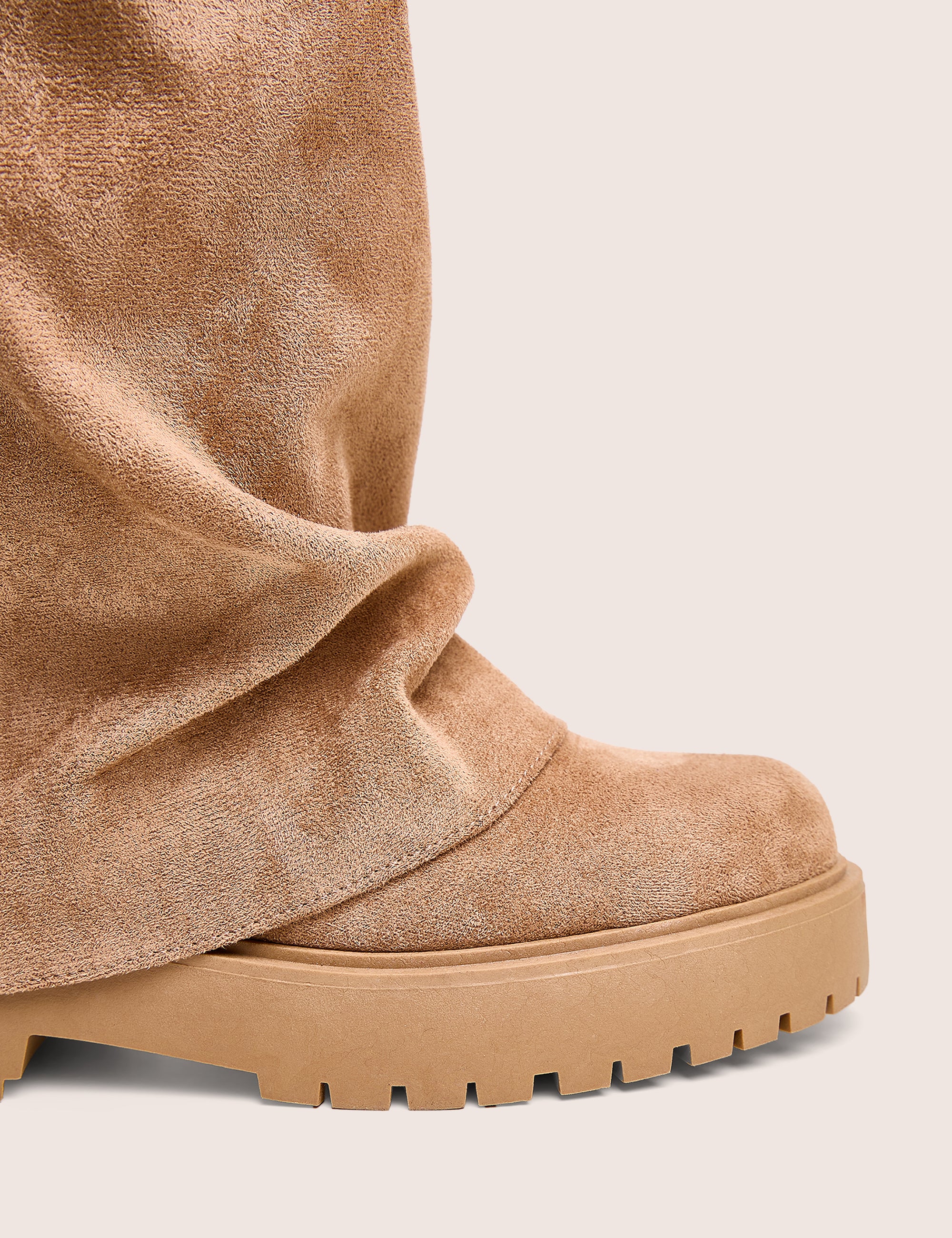 Stockholme Tan Faux Suede Fold Over Knee High Boots - Image 4