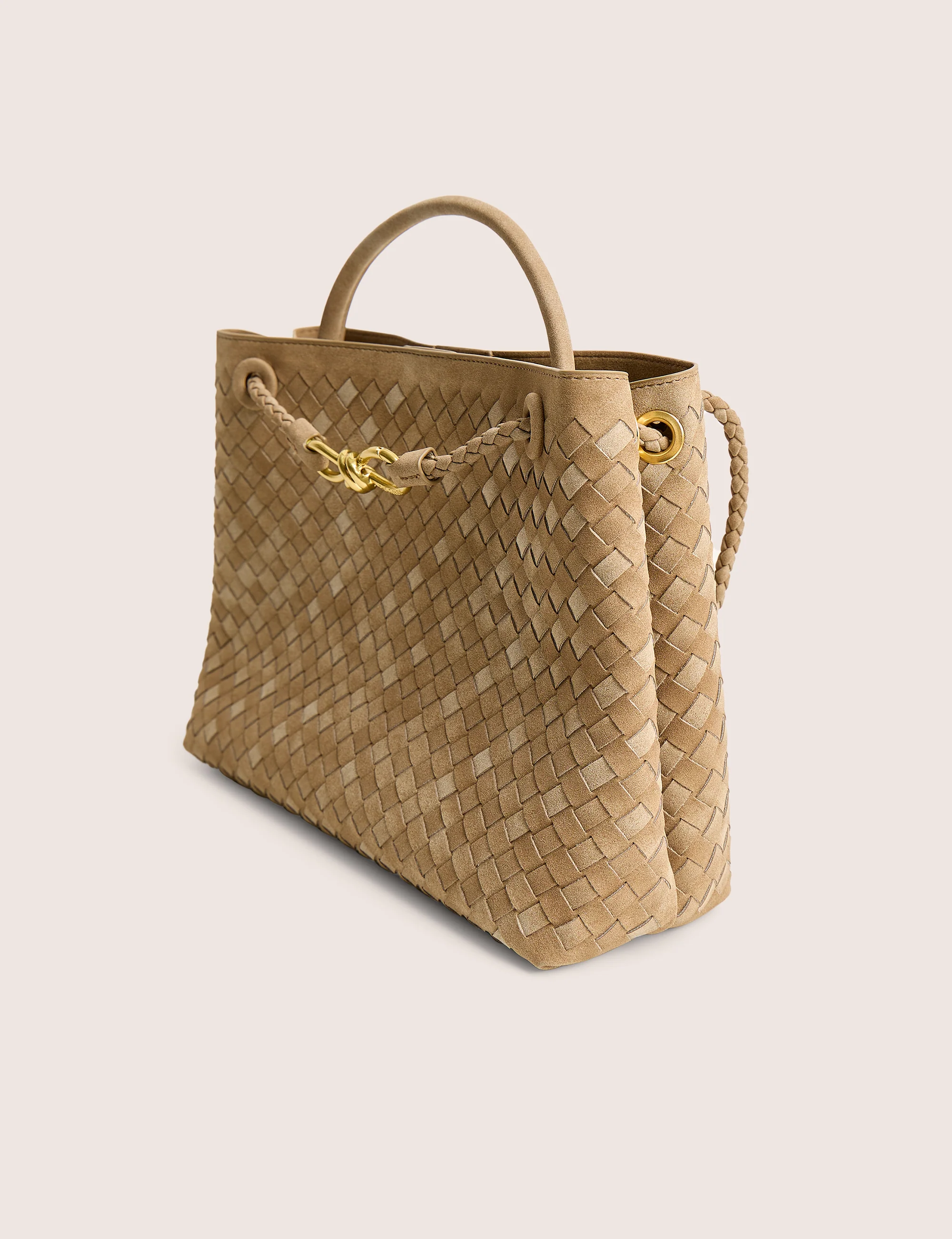 The Daria Beige Suedette Weave Medium Tote Bag - Image 2