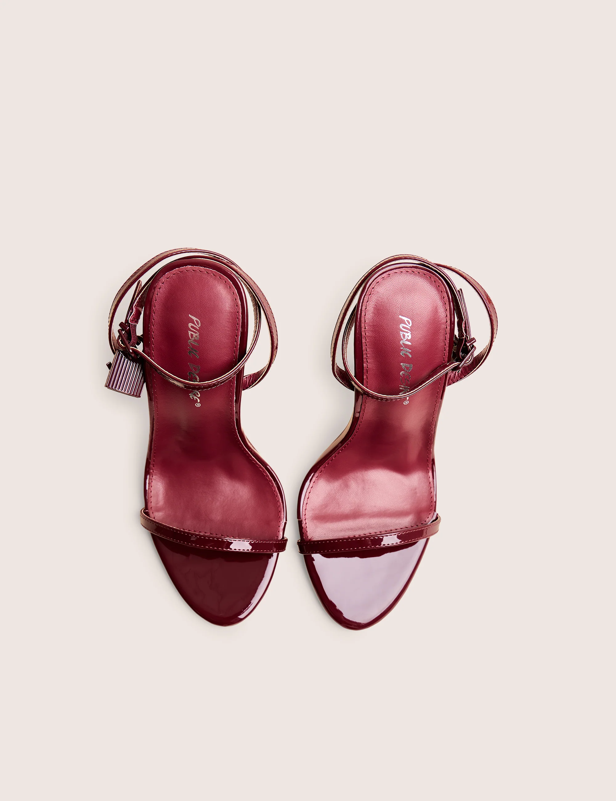 Ti Amo Burgundy Padlock Detail Barely There Pointed Toe Stiletto Heels - Image 2