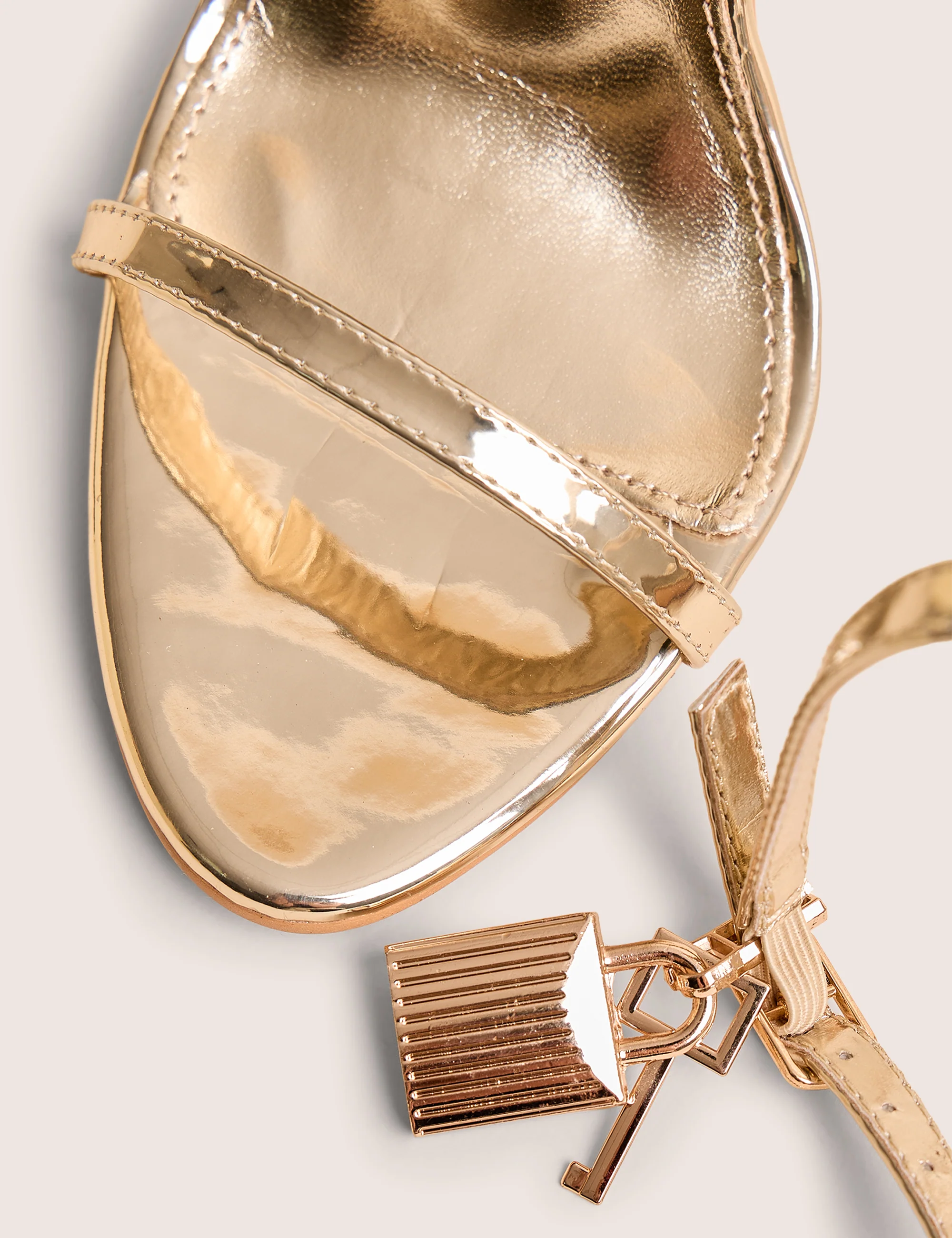 Ti Amo Gold Metallic PU Padlock Detail Barely There Pointed Toe Stilettos Heels - Image 4