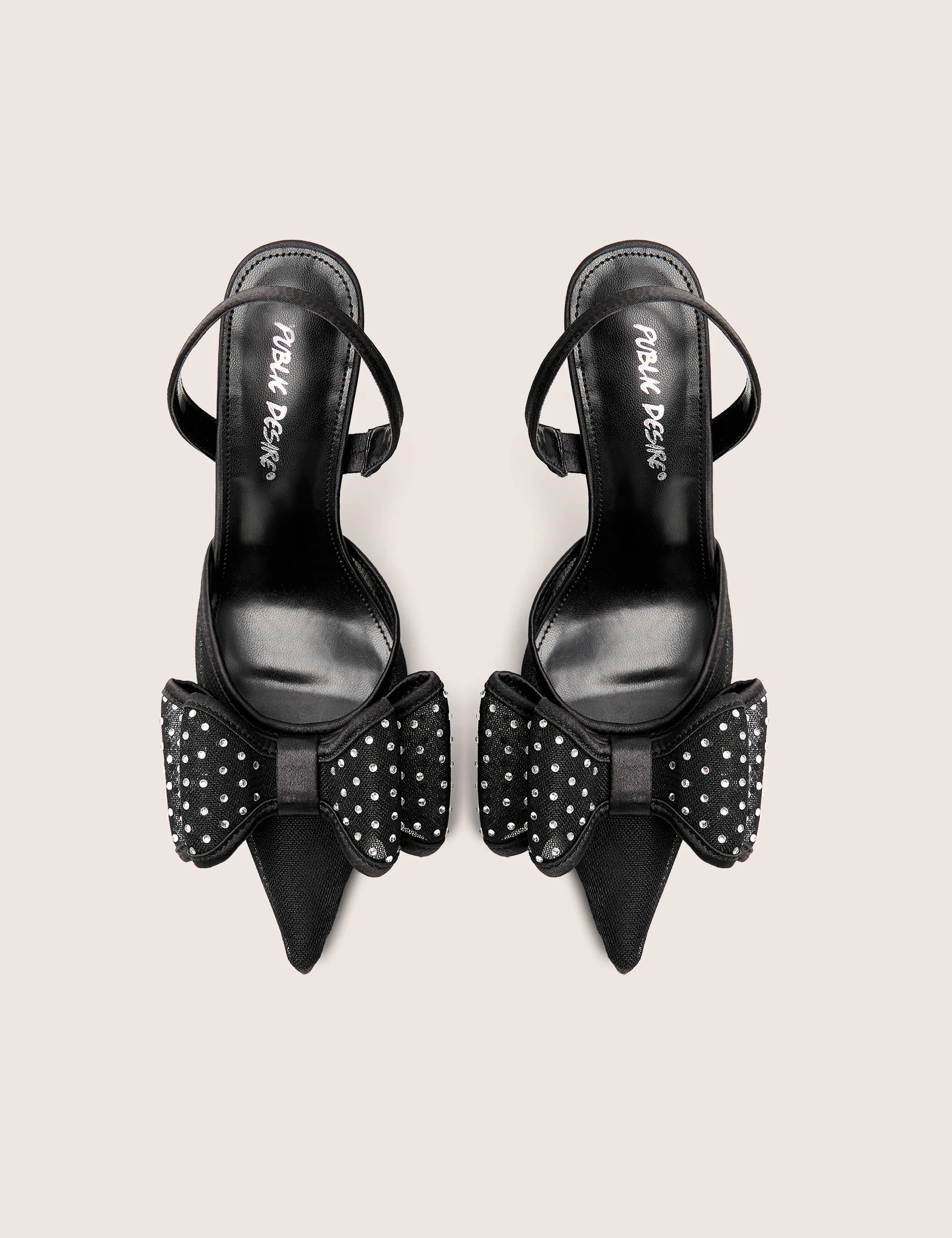 Trisha Black Mesh Bow Diamante Detail Sling Back Court Heels - Image 4