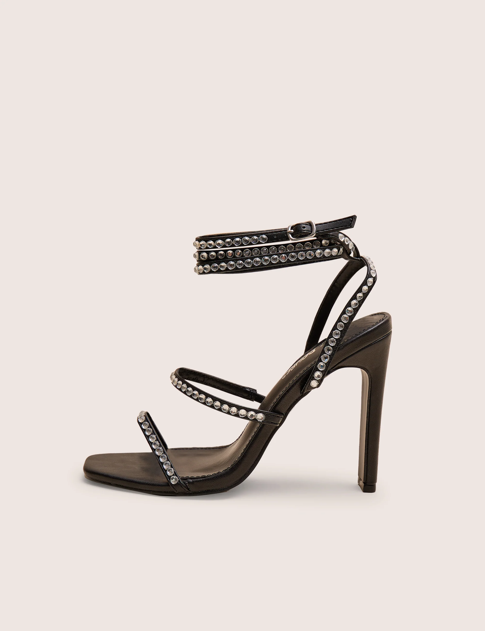 Ultra Chic Black Diamante Strappy Square Toe Slim Block Illusion Heel