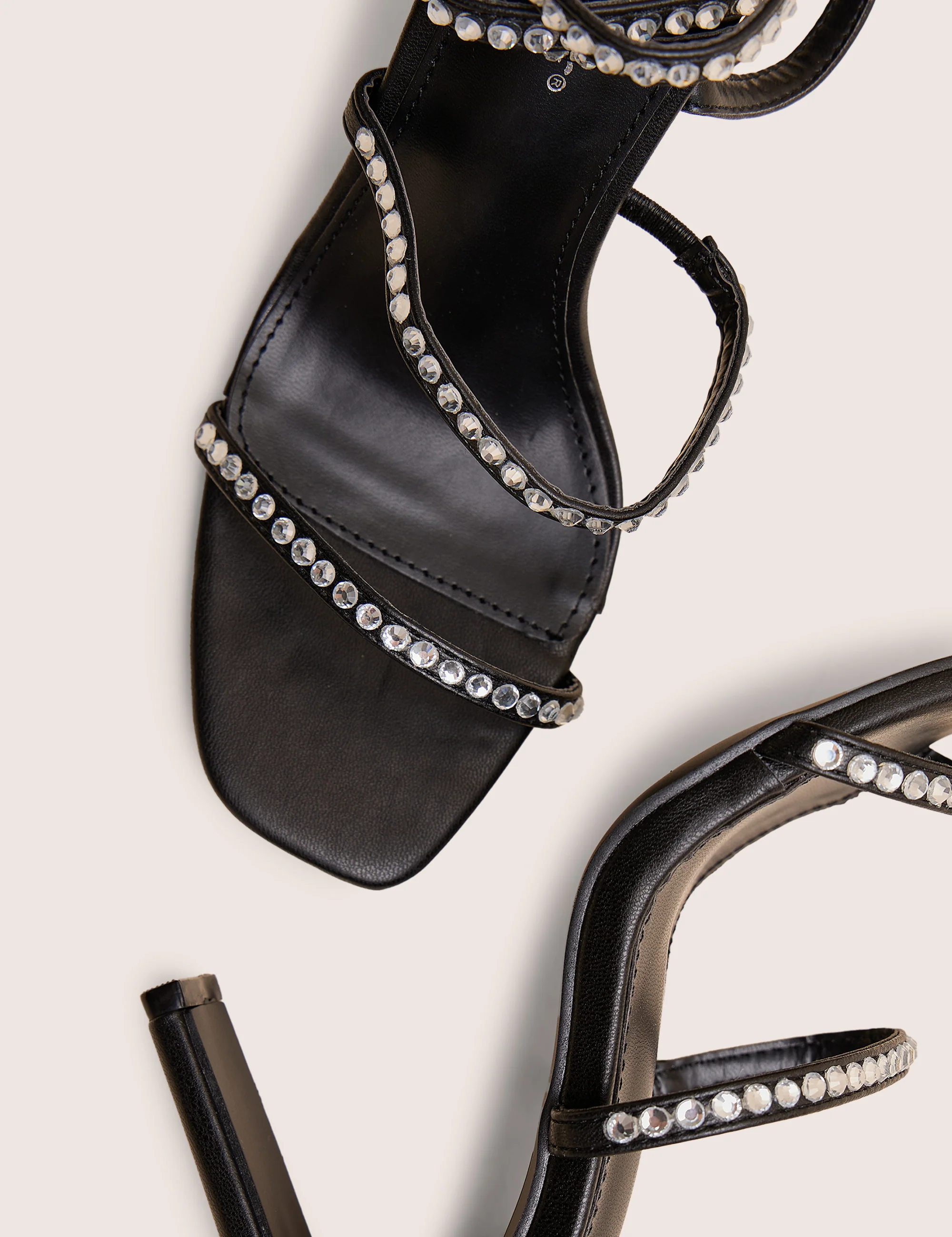 Ultra Chic Black Diamante Strappy Square Toe Slim Block Illusion Heel - Image 4