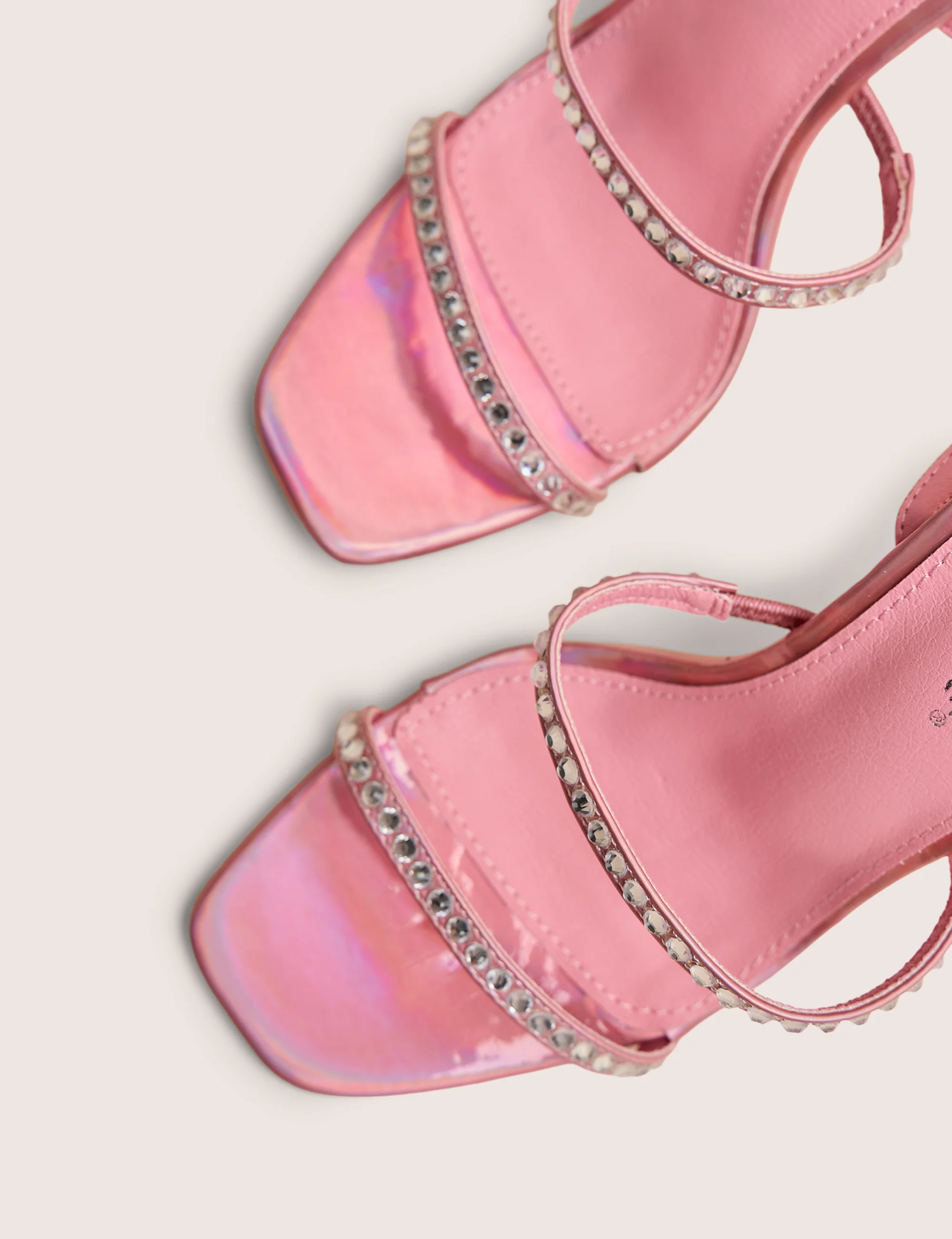 Ultra Chic Pink Diamante Strappy Square Toe Slim Block Illusion Heel - Image 4