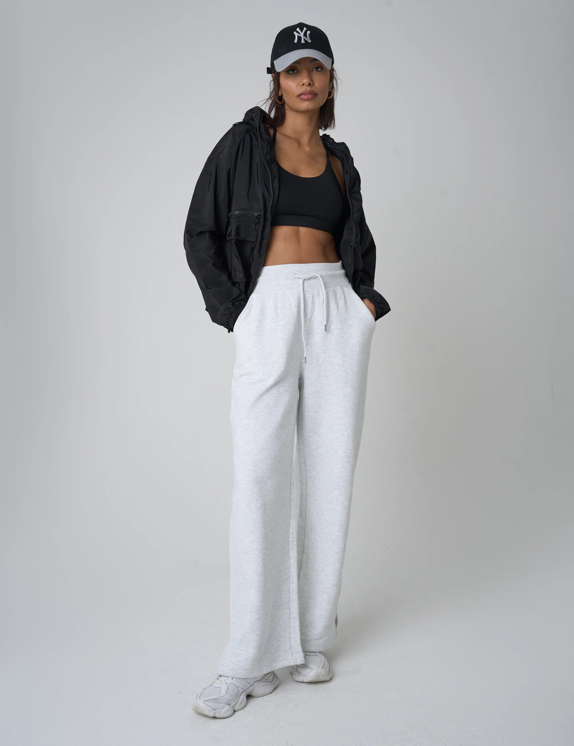 Split Hem Wide Leg Joggers Grey Marl - Image 3