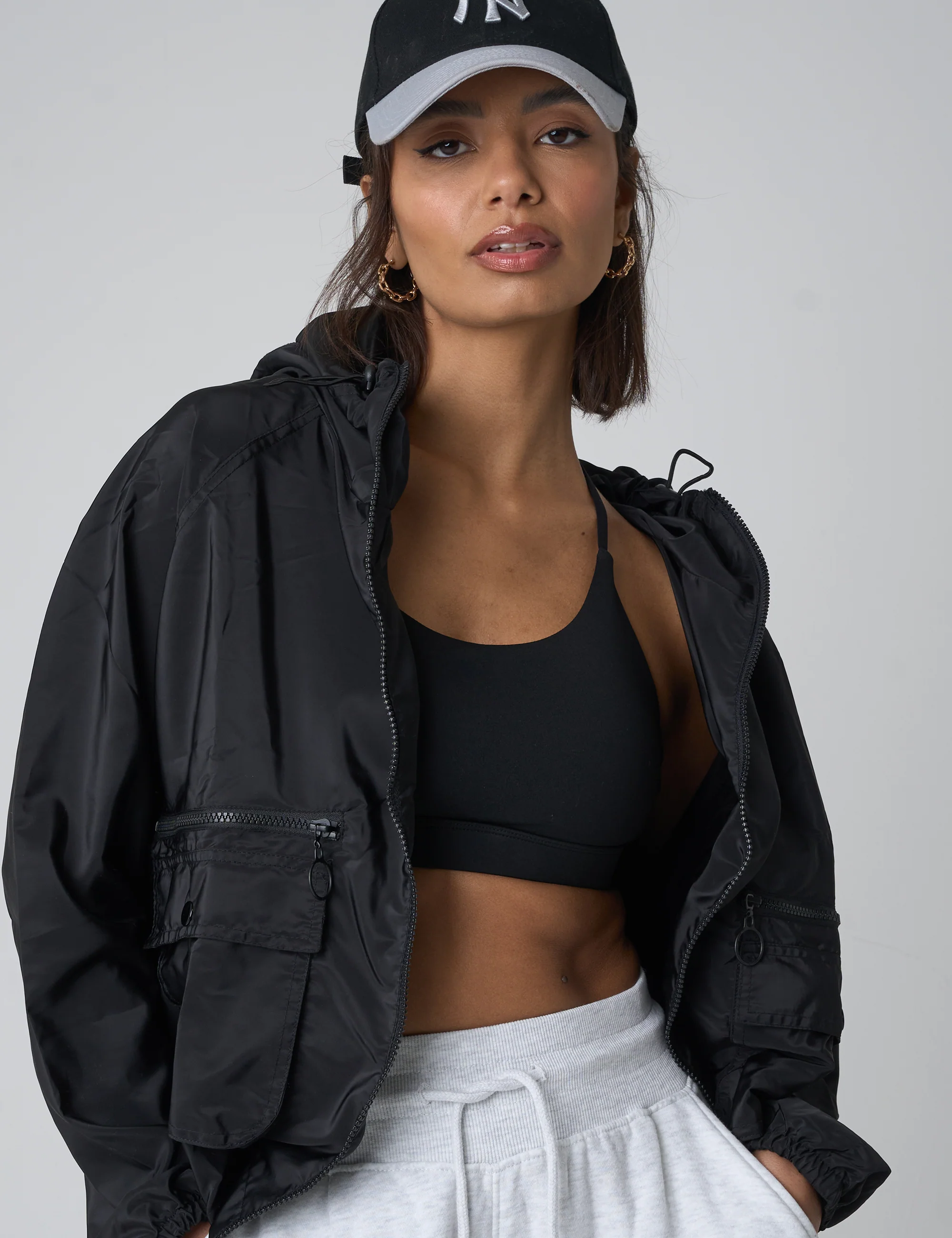 Tie Waist Detail Windbreaker Black - Image 2