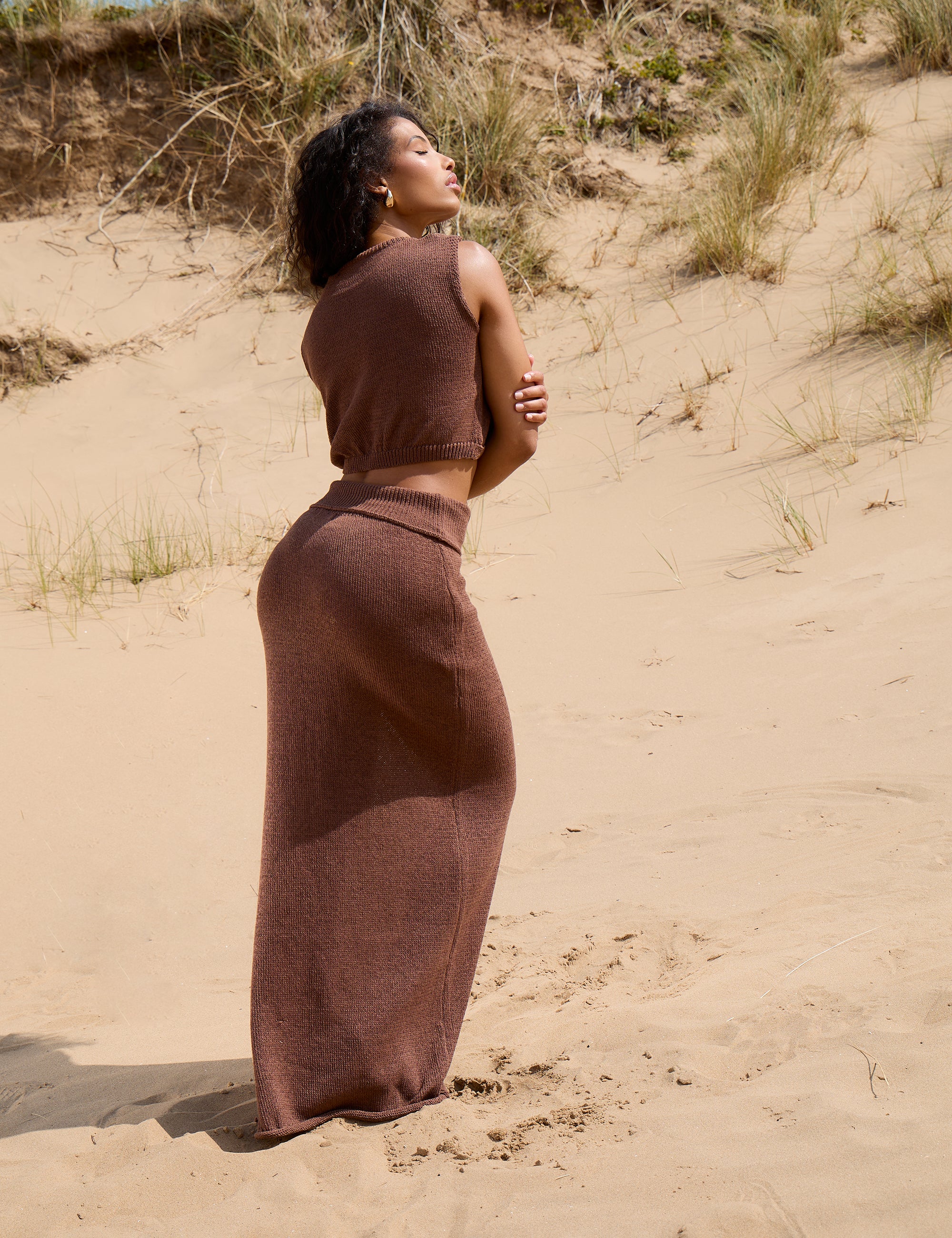 Wrap Fine Knit Crop Top Brown - Image 5