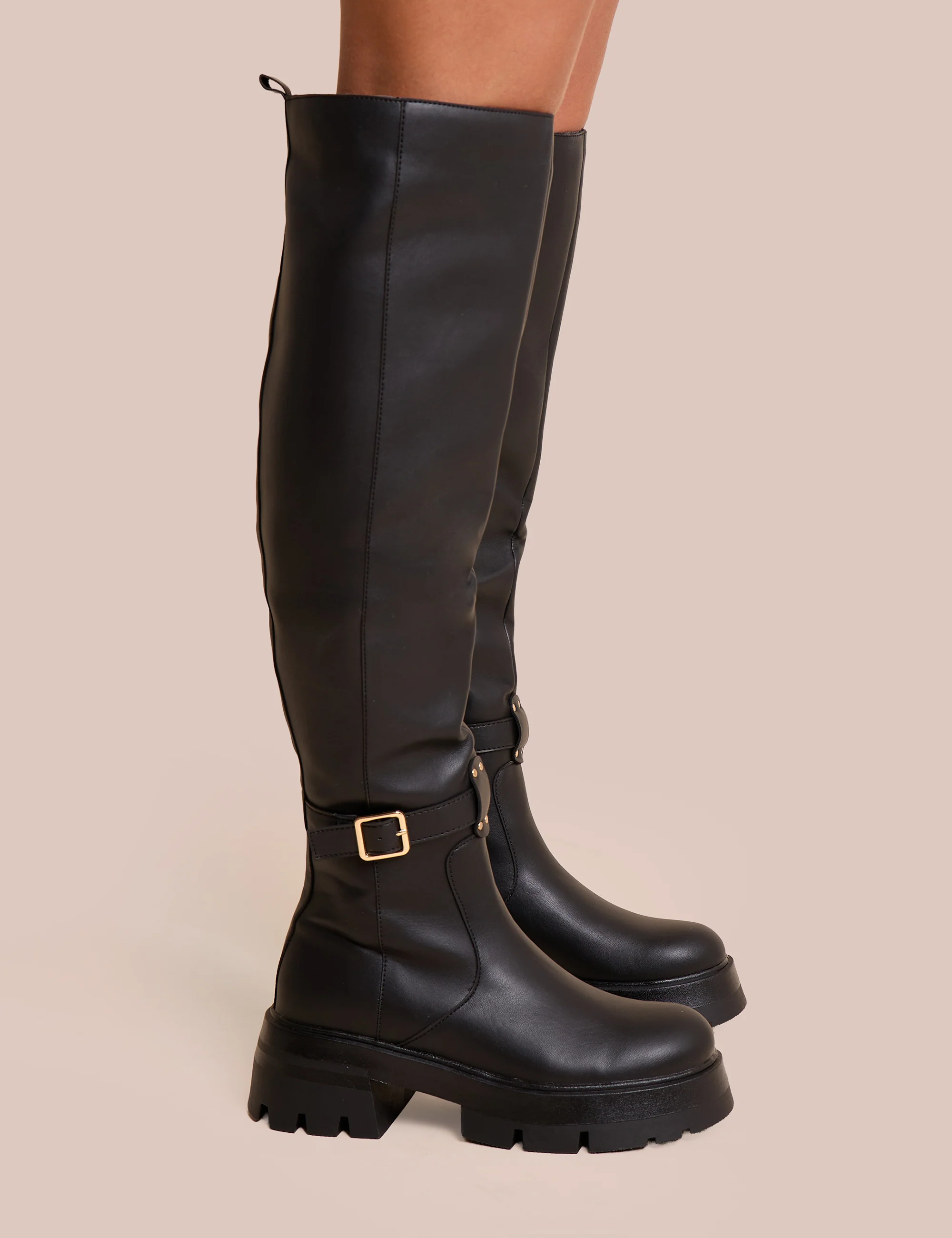 Zelda Black Pocket and Zip Detail Over the Knee Boots - Image 2